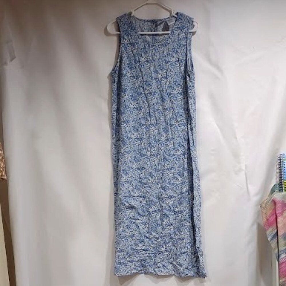 BOBBIE BROOKS SLEEVELESS DRESS VINTAGE BLUE FLORAL 90'S SHEATH SIZE 16/18 XL